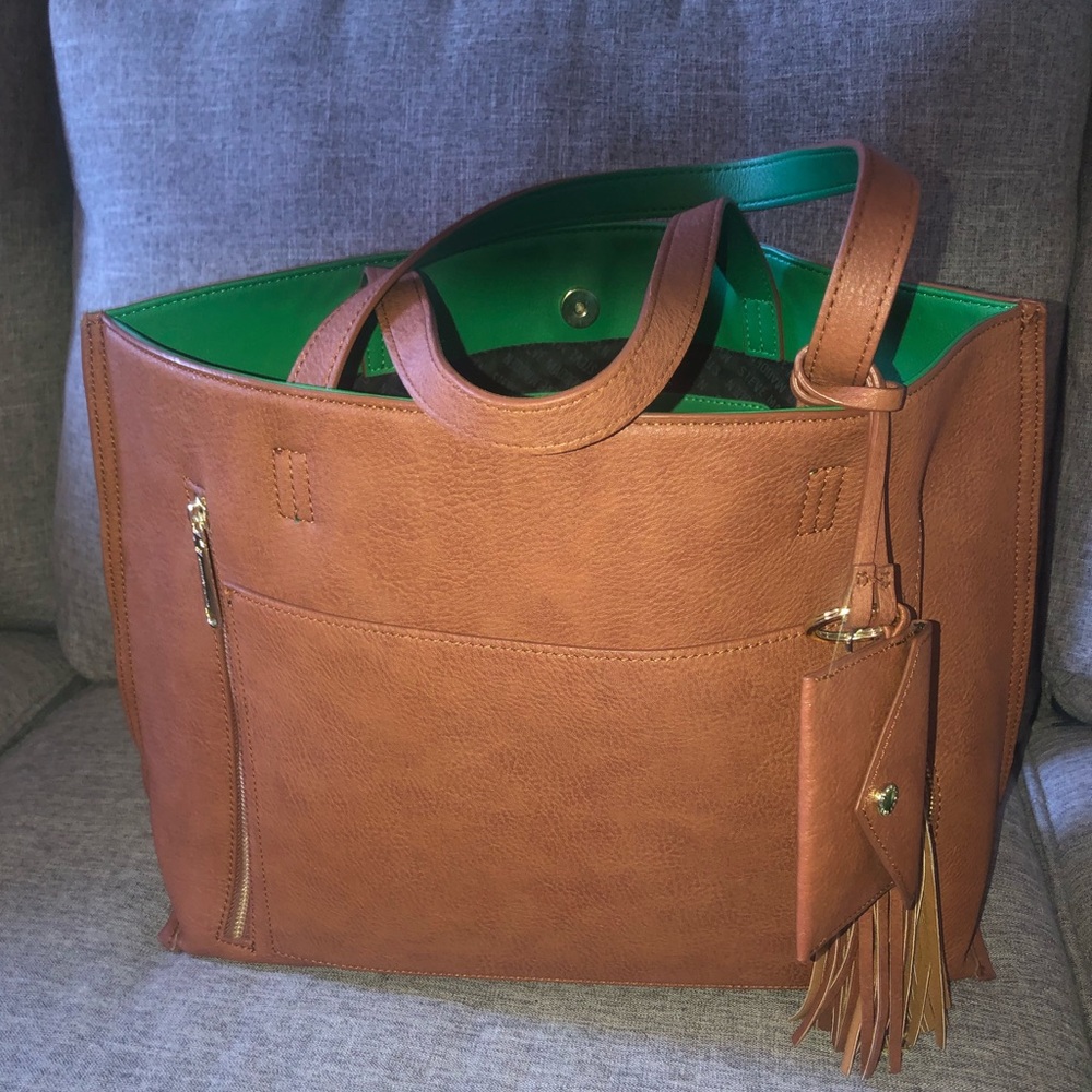 Steve Madden large green & Tan tote
